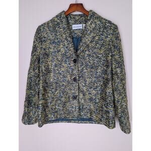 Alfred Dunner Women's Green Boucle Tweed Button Front Blazer Jacket Size 10